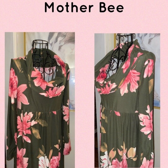 MOTHER BEE MATERNITY COWL NECK/OVER THE SHOULDER FLORAL MAXI DRESS~MED. - Picture 4 of 4